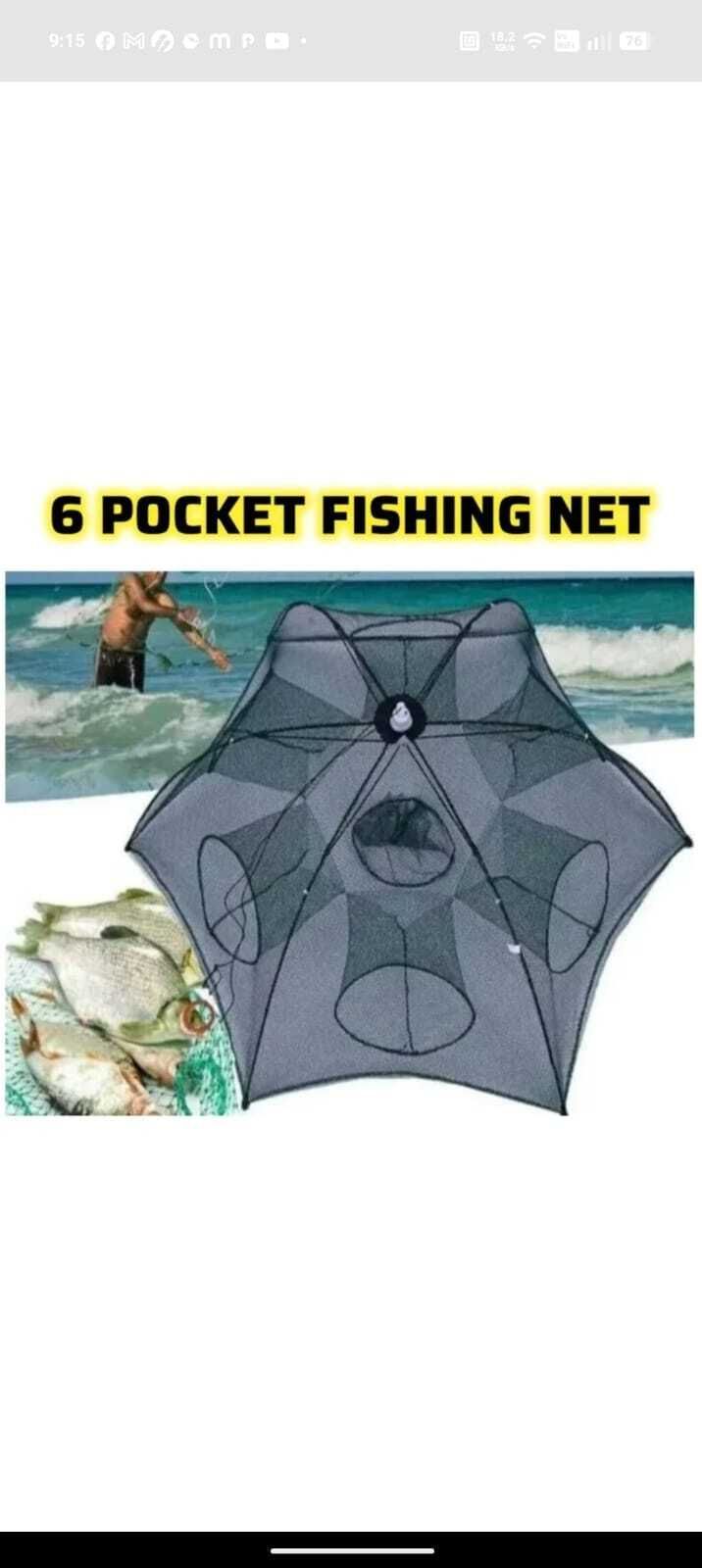 6 Pocket 6mm Mesh Foldable Trap for Fish Crab & Shrimp Fishing Net (Green) Fishing Net-image-41