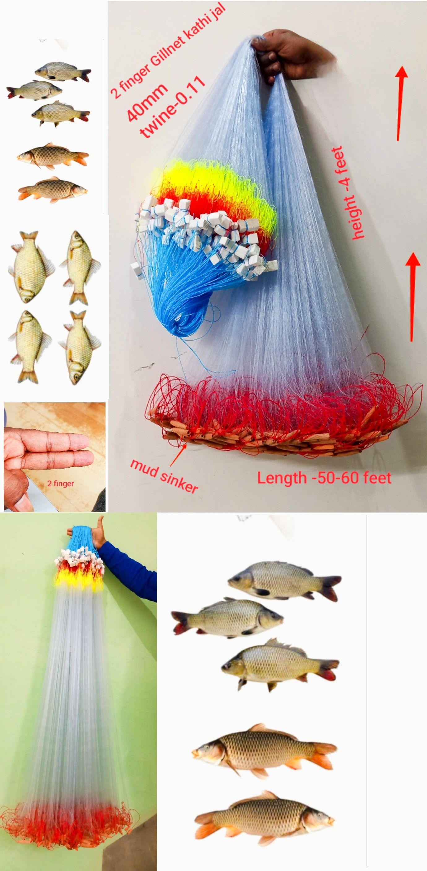 2 finger 40mm Gillnet kathi jal. Fishing Net-image-1