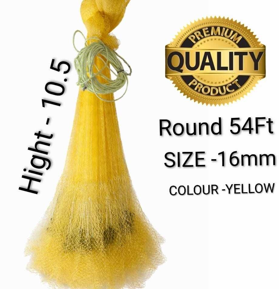 fising net Hand throwing Hight-12 feet Round 60 feet size 16mm coloure yallow Water Polo Net