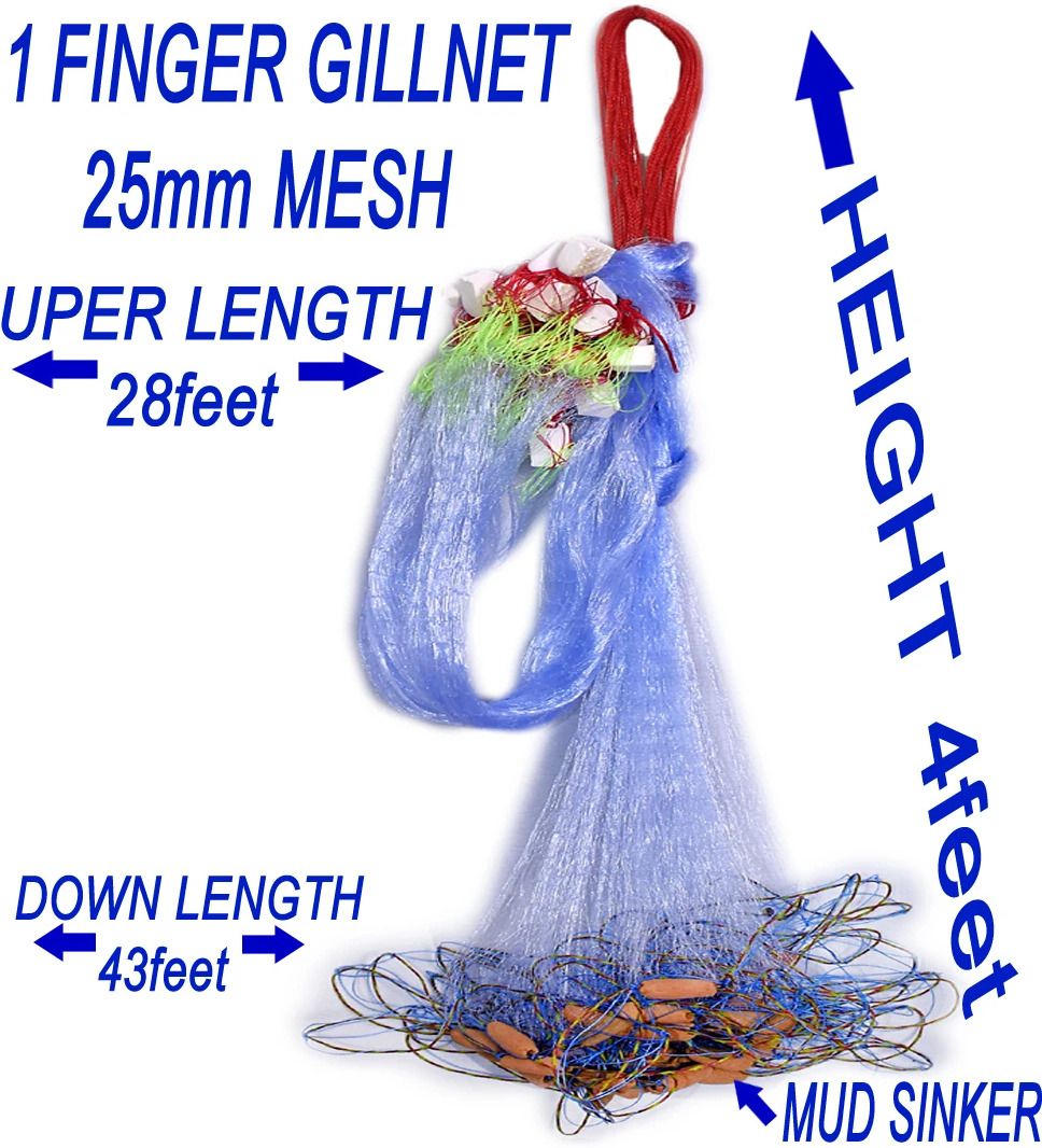 1FINGER 25mm FISHING GILLNET MUD SINKER,HEIGHT 4F,UP LENGHT 28F,DOWN LENGHT 43F Fishing Net-image-20
