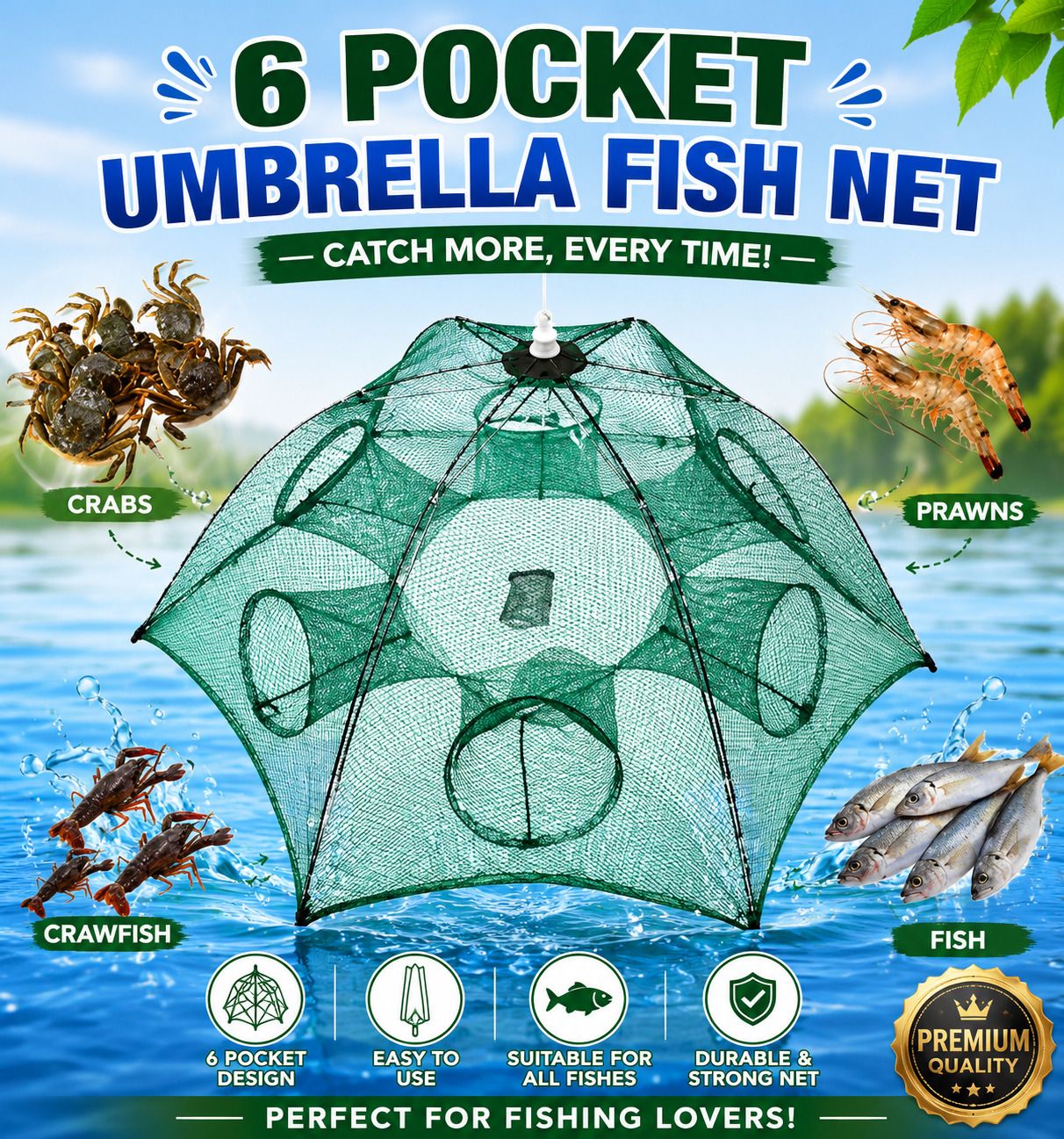himu 6 Pocket Umbrella Fish Trap Fishing Net-picture-38