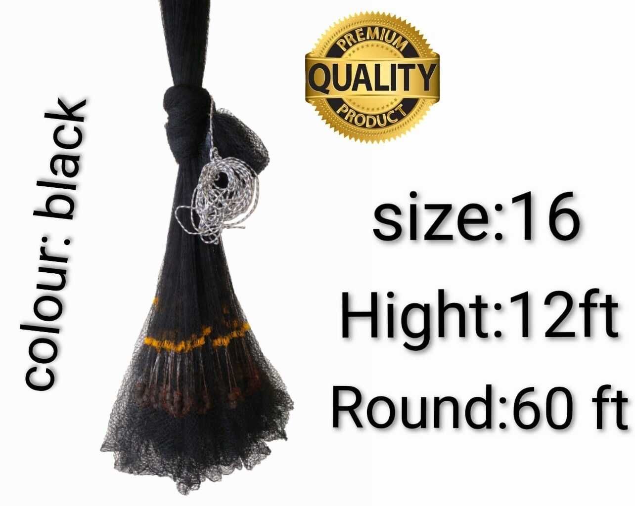 fising net Hand throwing Hight-12 feet Round 60 feet size 16mm coloure black Water Polo Net