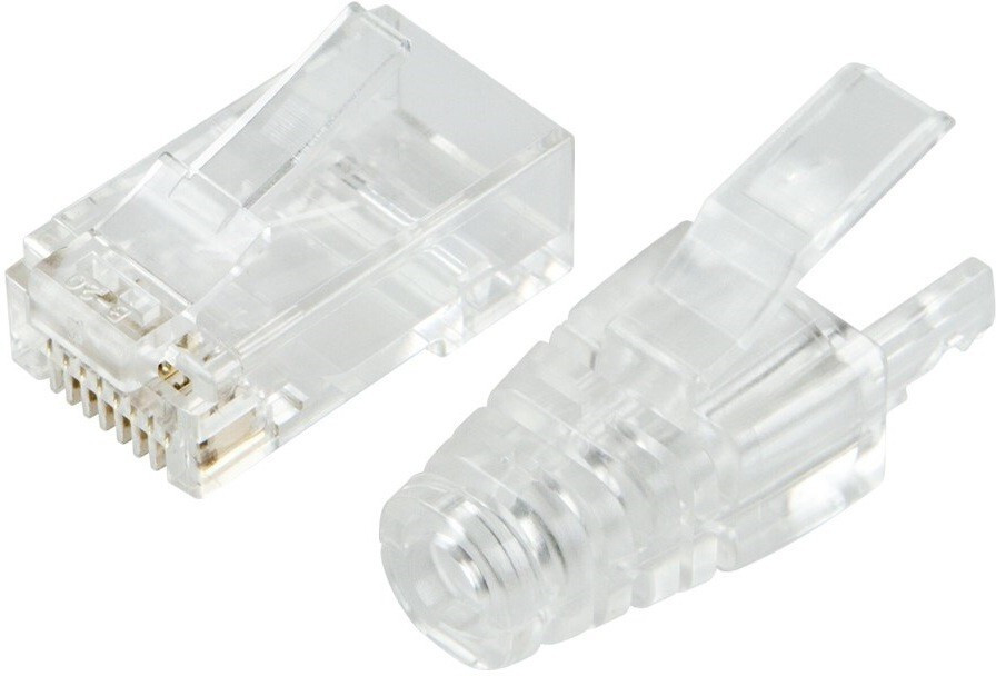EXPERTRONICS RJ45 Passthrow Connector 50Pcs With Transparant Boot Cap 50Pcs. Network Interface Card image 1