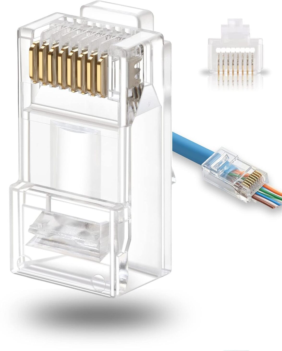 Sadow Pack of 10 RJ45, Cat5e,Cat6,Pass Through Connectors Gold Plated 3 Prong Network Interface Card-image-21