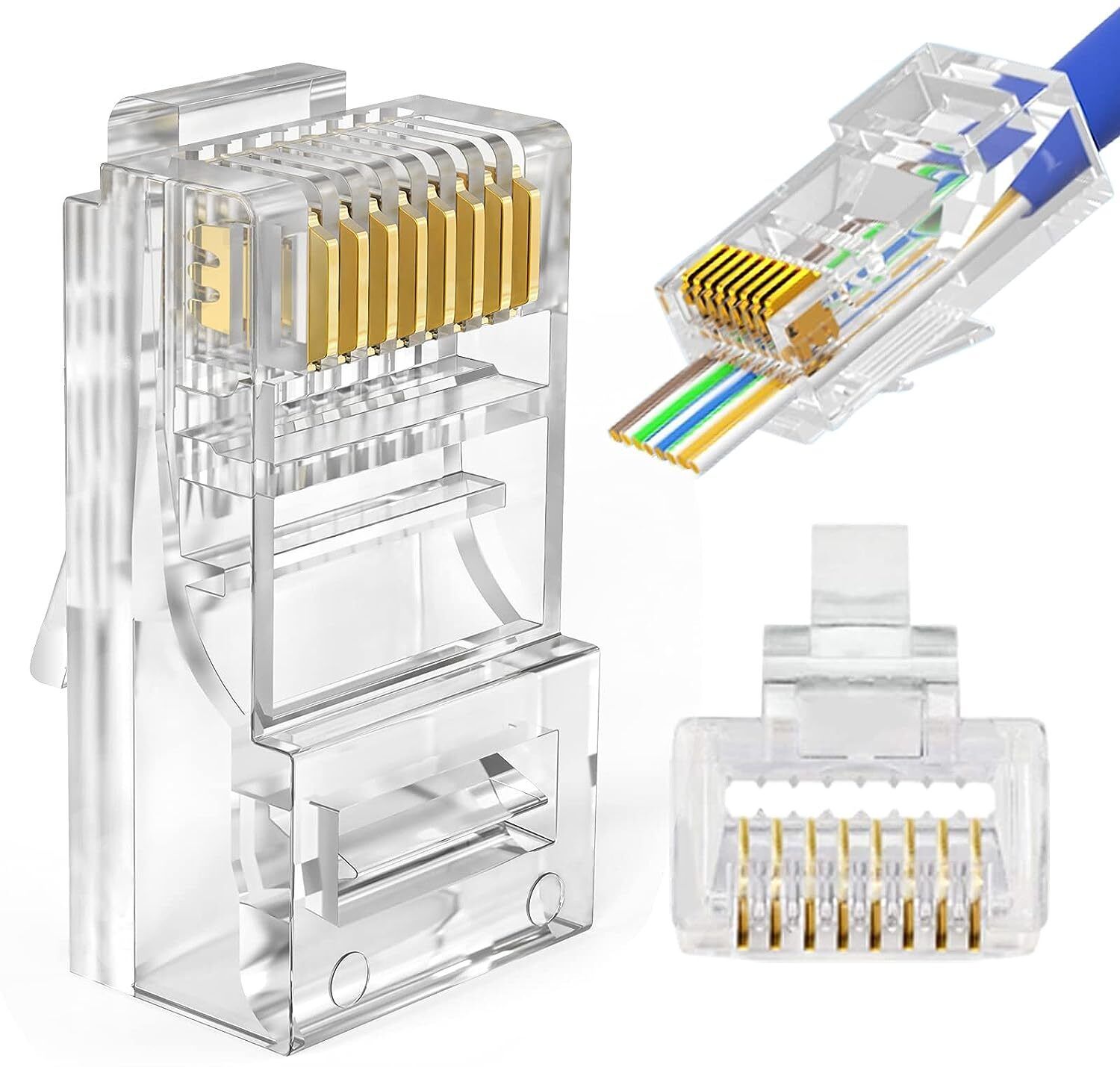 Sadow Pack of 50 RJ45 Cat6 Pass Through Connector RJ45 Ends, Cat6 8P8C Network Interface Card