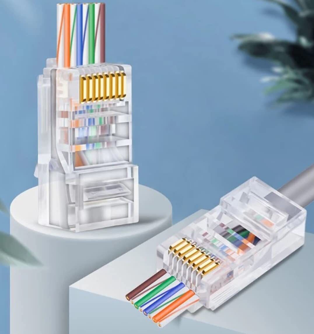 EXPERTRONICS RJ45 Cat6 Pass Through Connector 8P8C 100 Pcs Pack Network (White) Network Interface Card