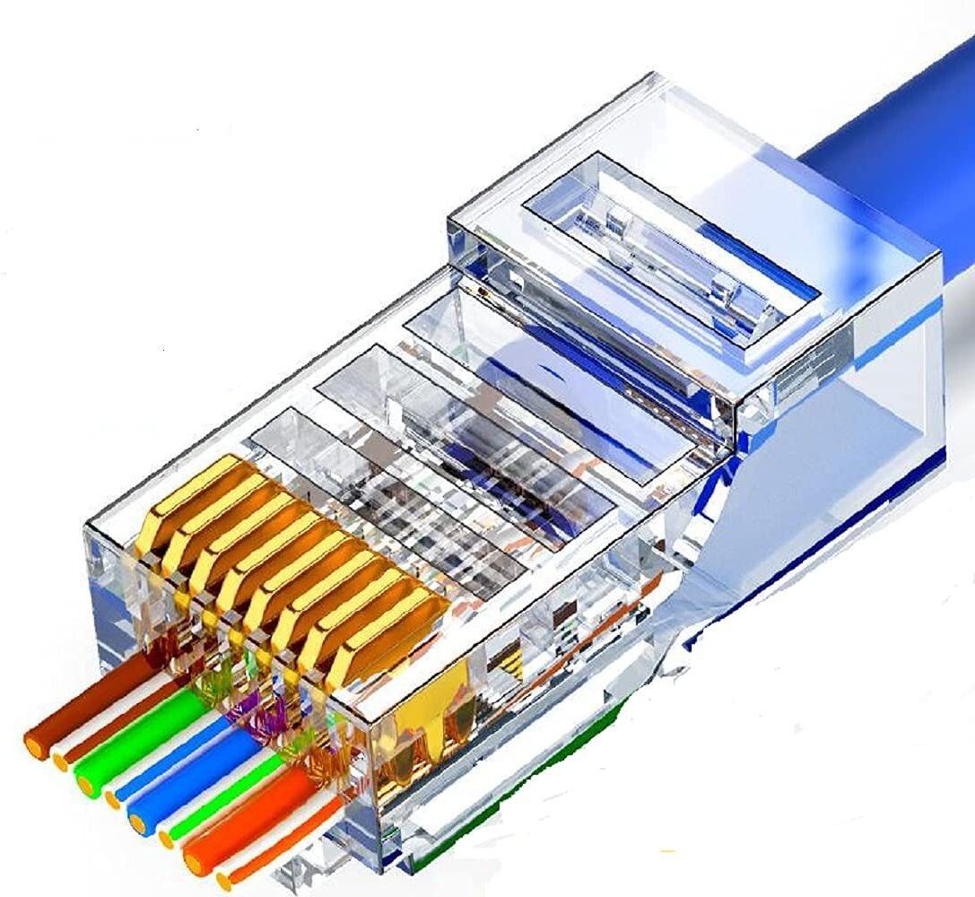BALRAMA RJ45 Cat6 Pass Through Connector RJ45 Ends, Cat6 8P8C - 100 Pcs Pack Network Interface Card