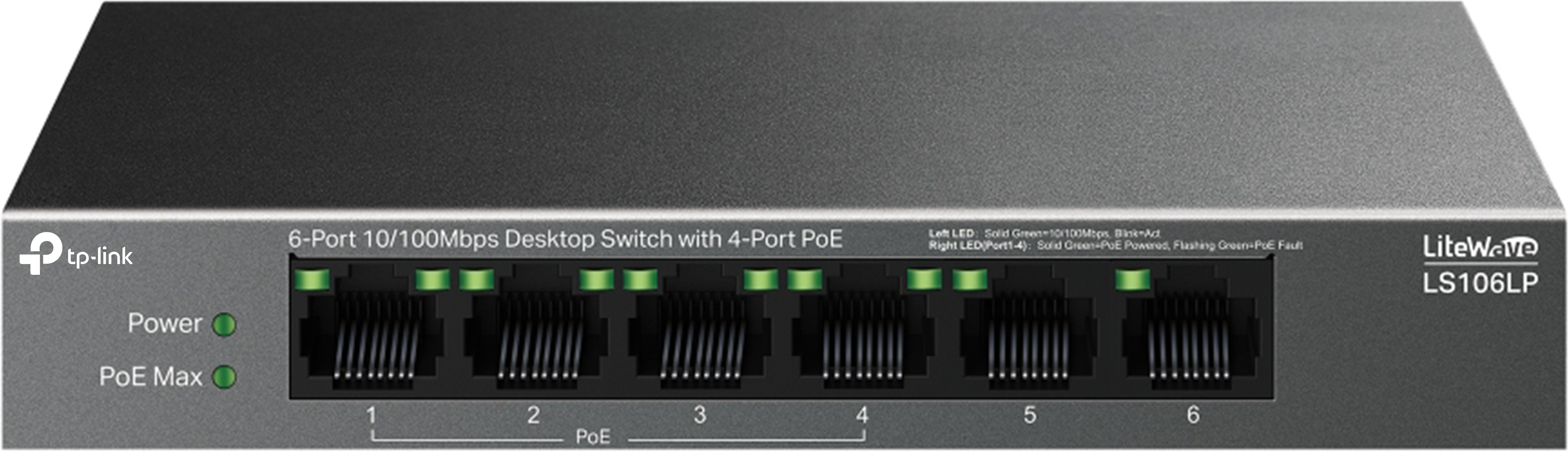 TP-Link LS106LP 6 Port 10/100 Mbps Desktop Switch with 4-Port PoE 6 Ports 100 Mbps Network Switch