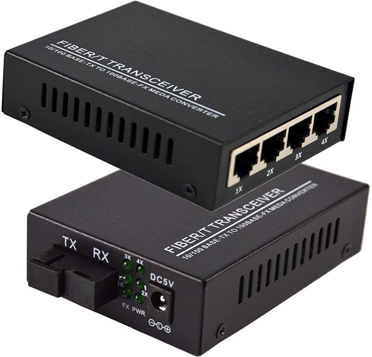 HANUTECH Fast Ethernet to Fiber Media Converter 4 RJ45 10/100M Base-Tx to 100M Fx 1 Ports 1000 Mbps Unmanaged Network Switch-image-31