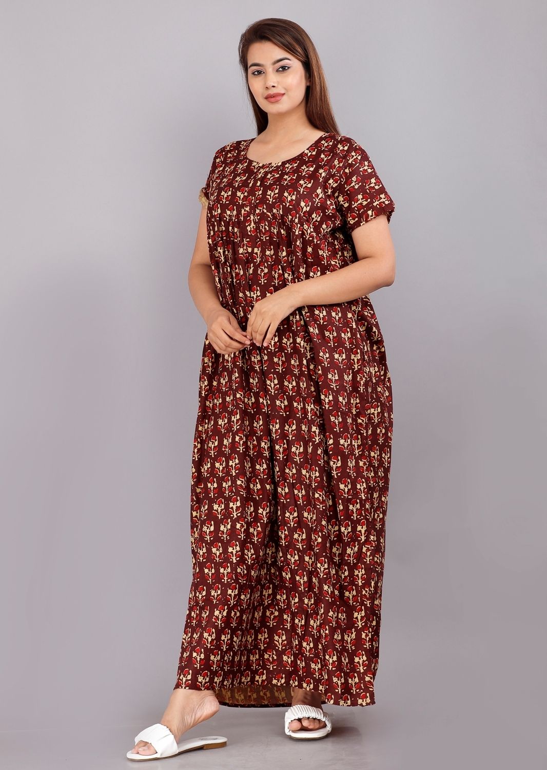 vilakshan Self Design Pure Cotton Stitched Straight Gown-picture-21