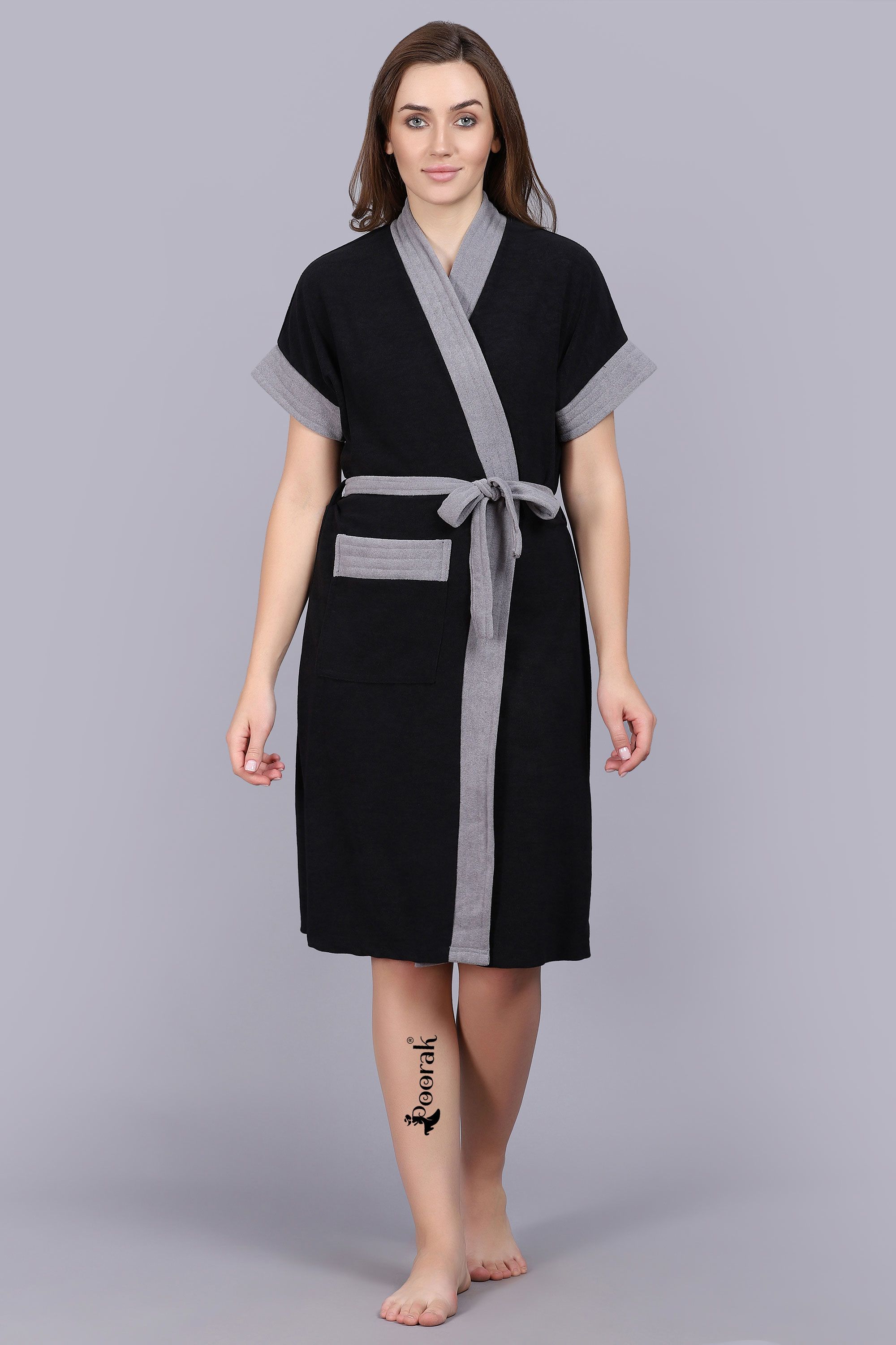 Grey Black Free Size Bath Robe-image-34