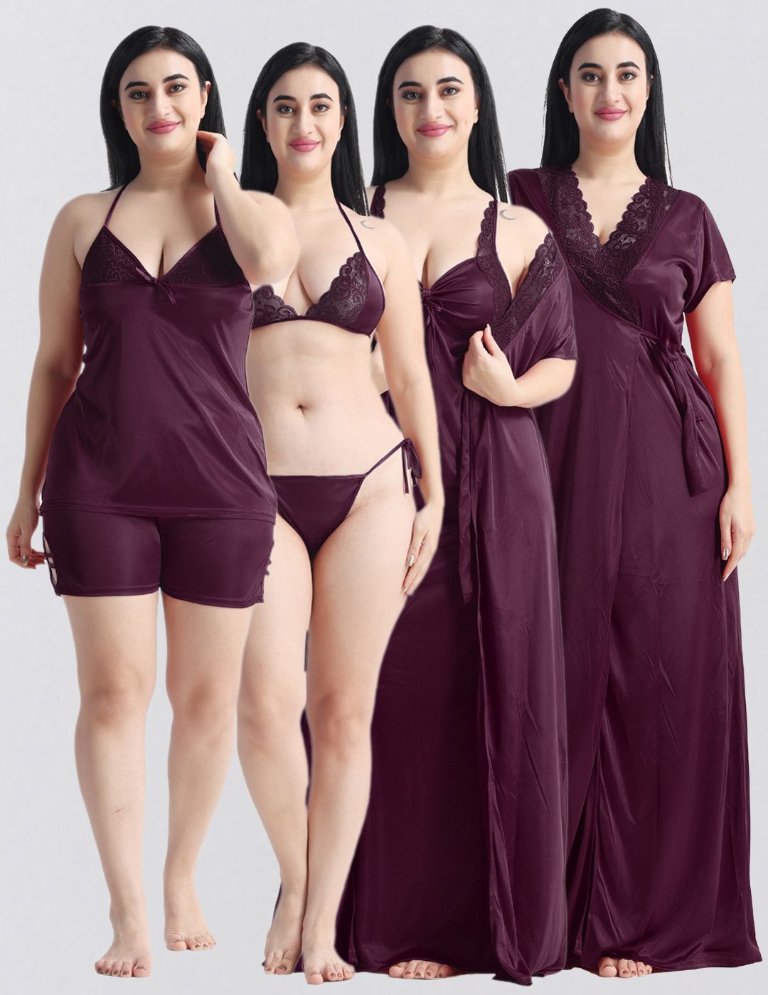 night keys Pack of 6 Women Nighty with Robe-picture-16
