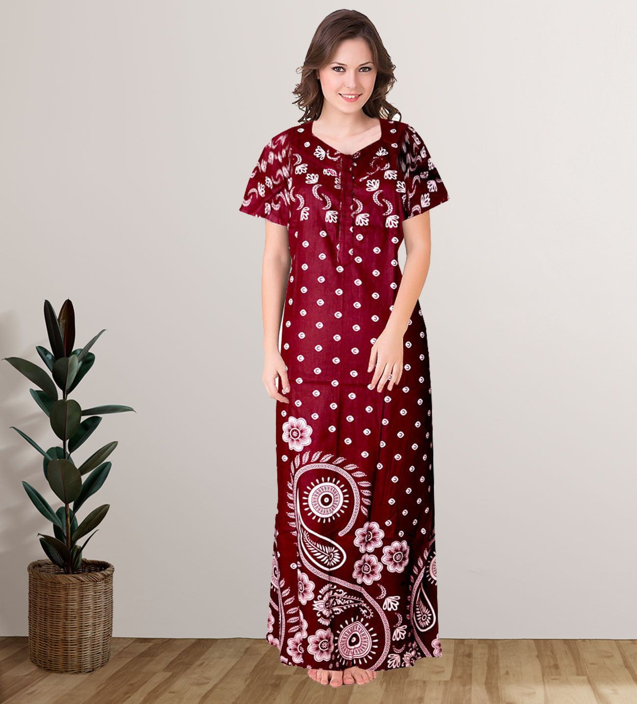 Self Design Pure Cotton Stitched Flared/A-line Gown-image-24