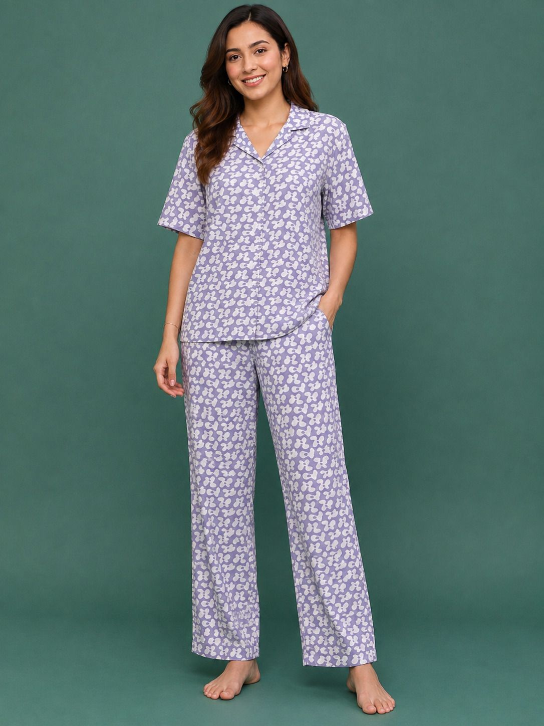 maa uma Women Shirt & Pyjama set White Floral Print, Printed-picture-11