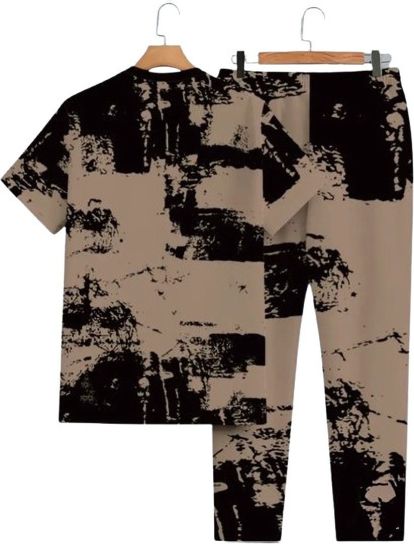 vrutalay creation Men Top & Pyjama Set Beige, Black Printed-picture-12