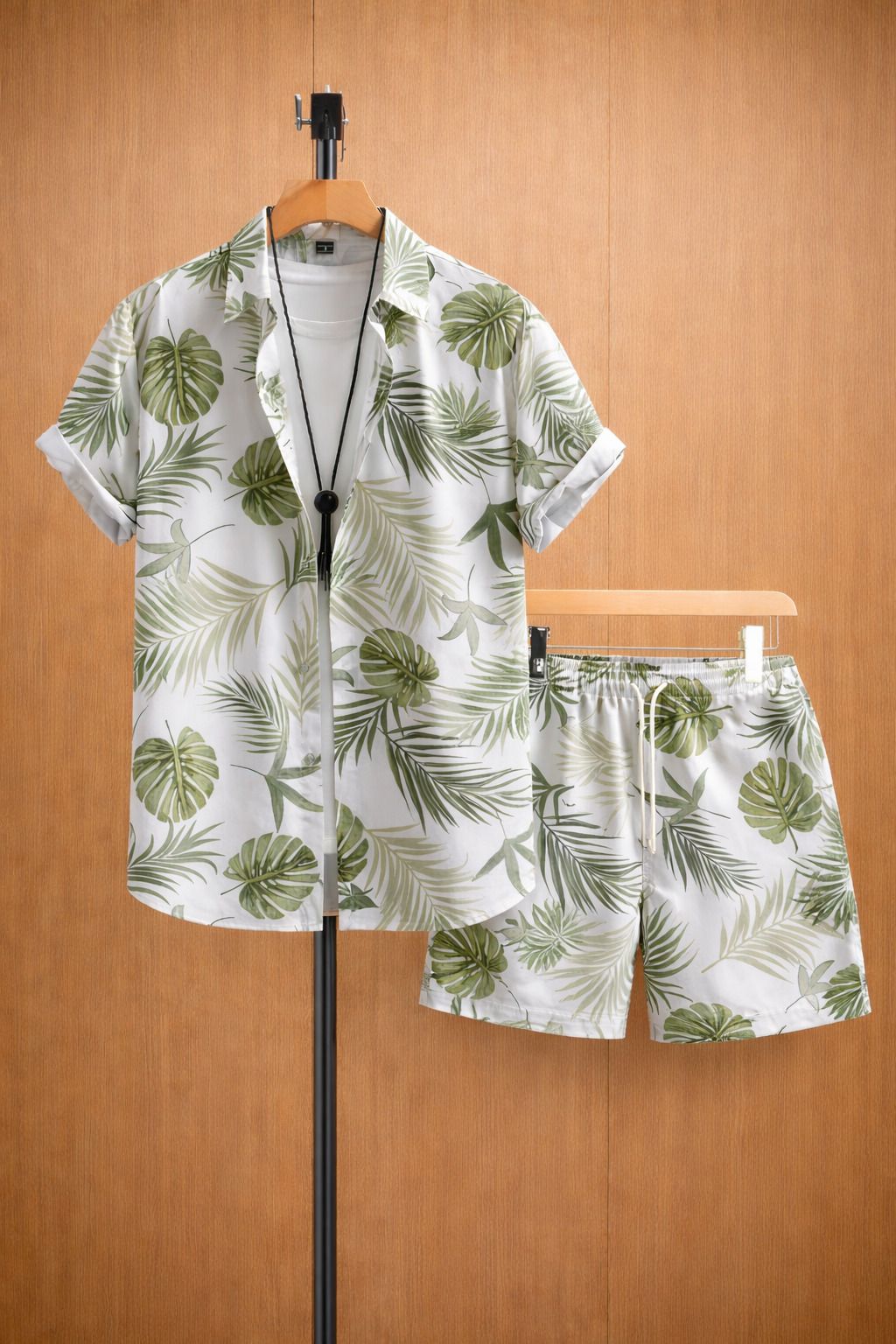 Men Top & Shorts Set Green Floral Print, Printed-image-6