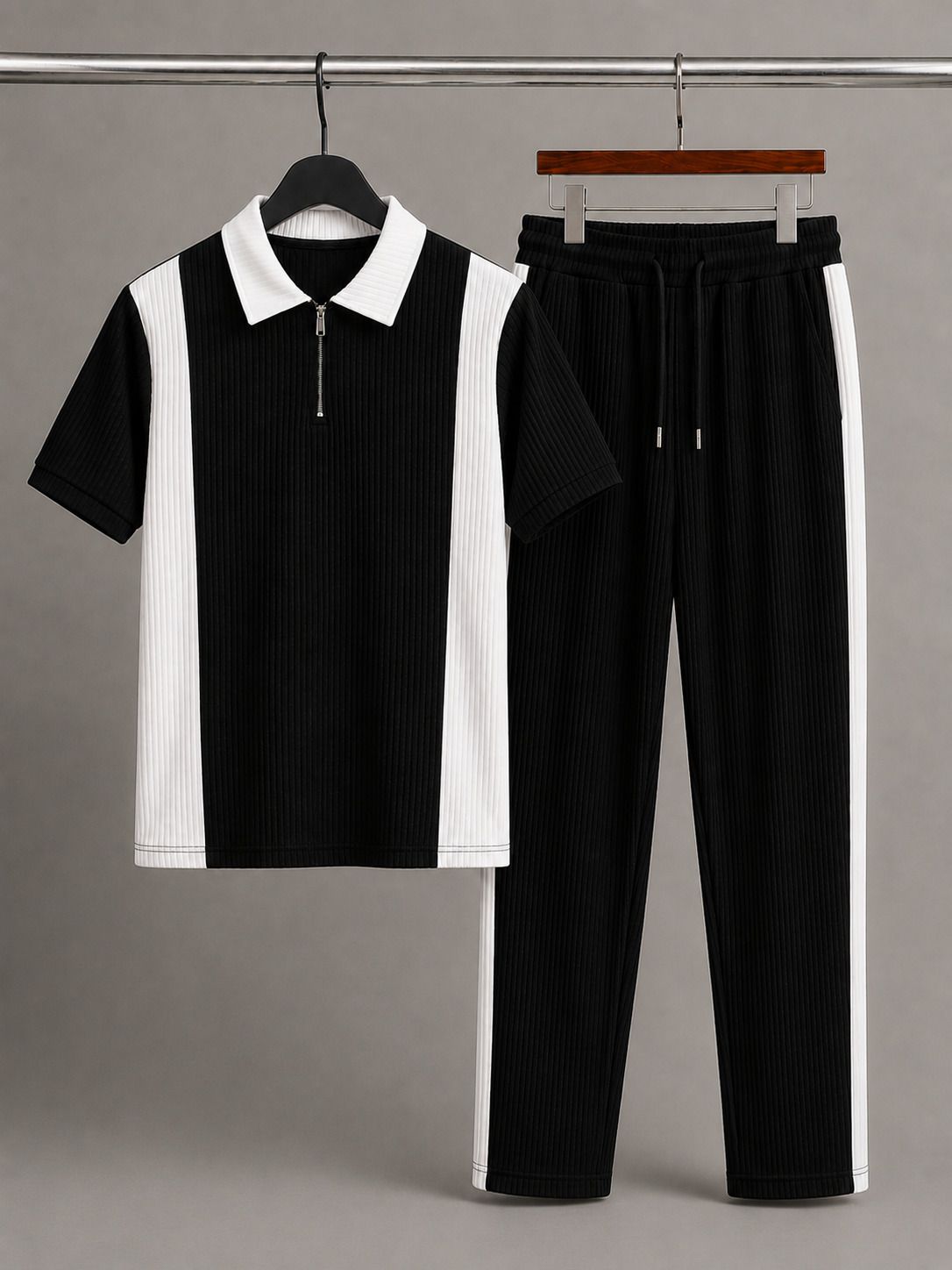 woxell Men Night Suit Set Black Self Design-picture-20
