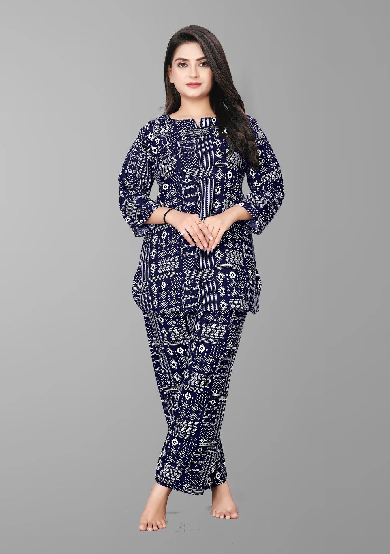 Women Top & Pyjama Set Blue Printed-image-44