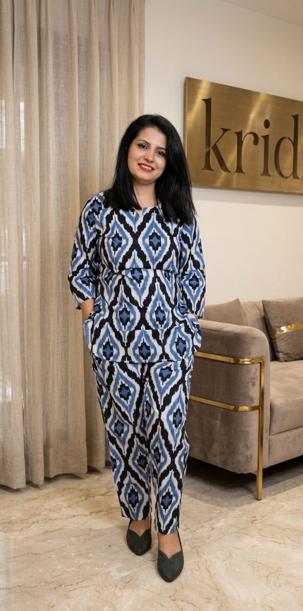 Women Night Suit Set Multicolor Geometric Print-image-9