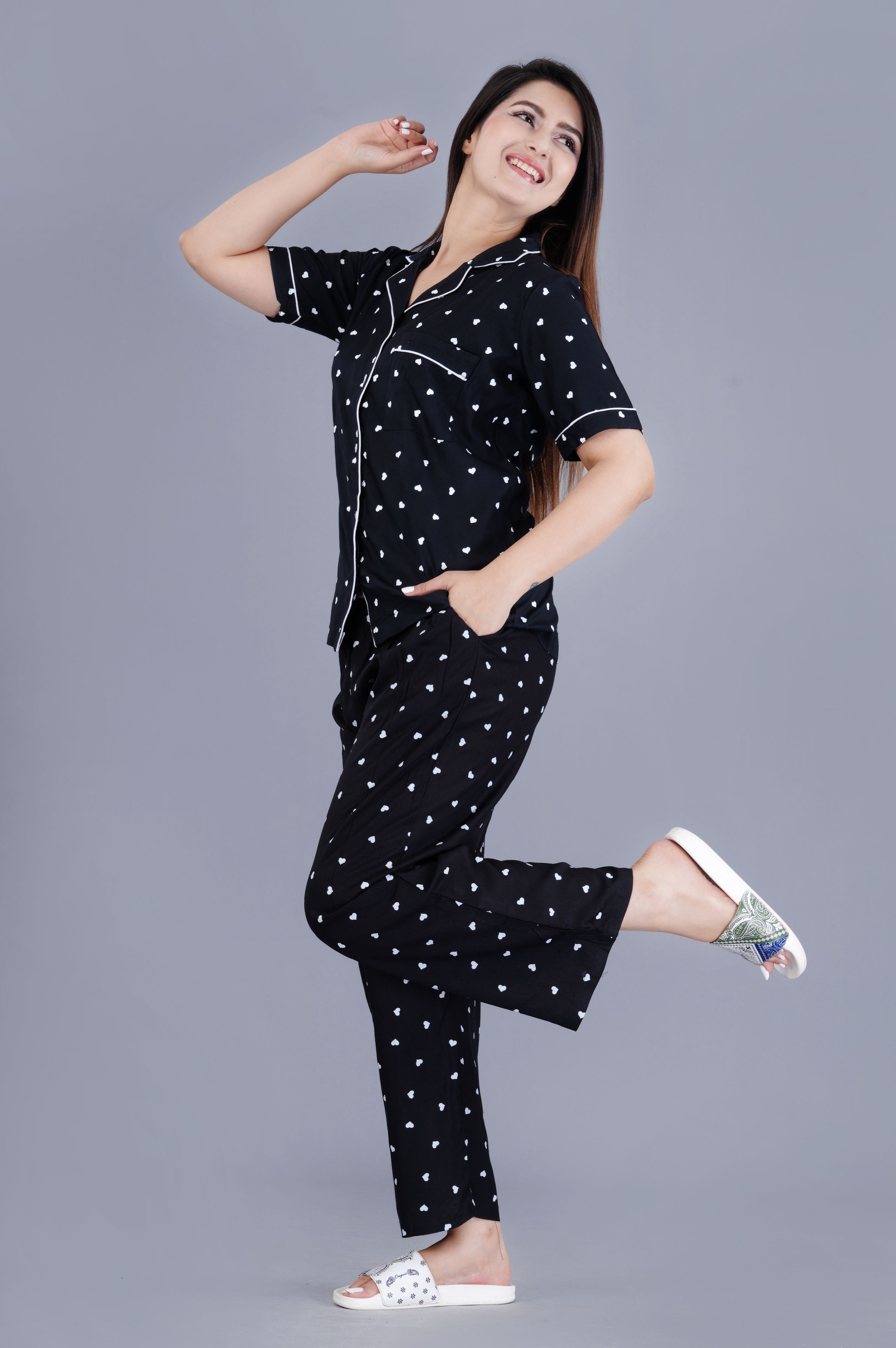 pradhruhe Women Shirt & Pyjama set Black Printed-picture-19