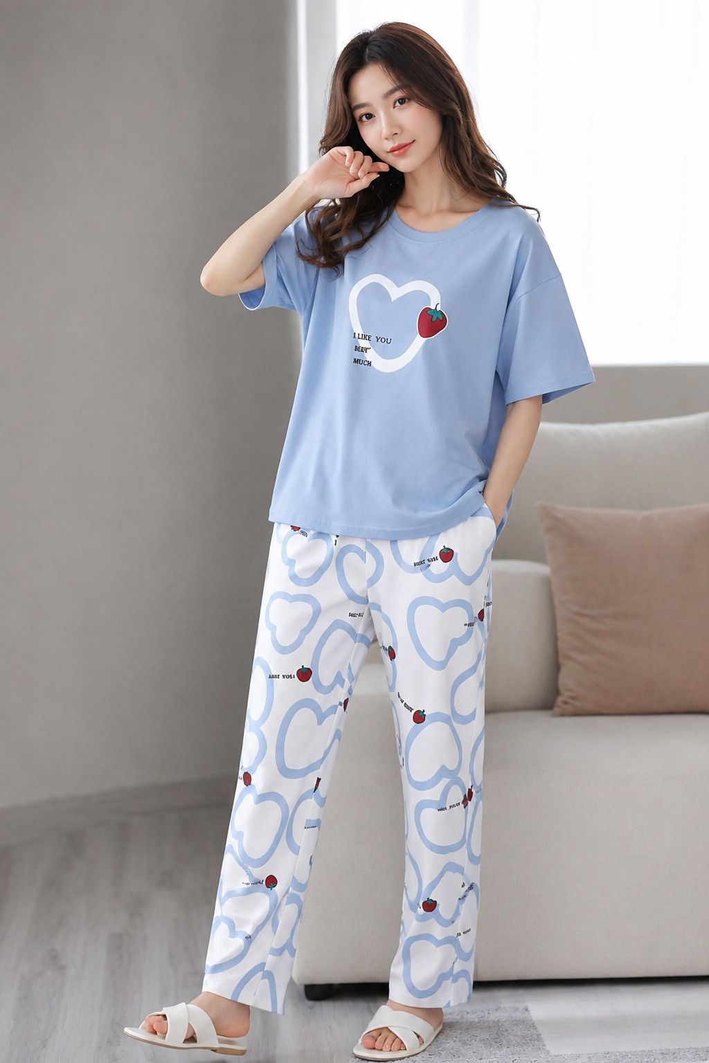Women Top & Pyjama Set Blue Printed-image-8