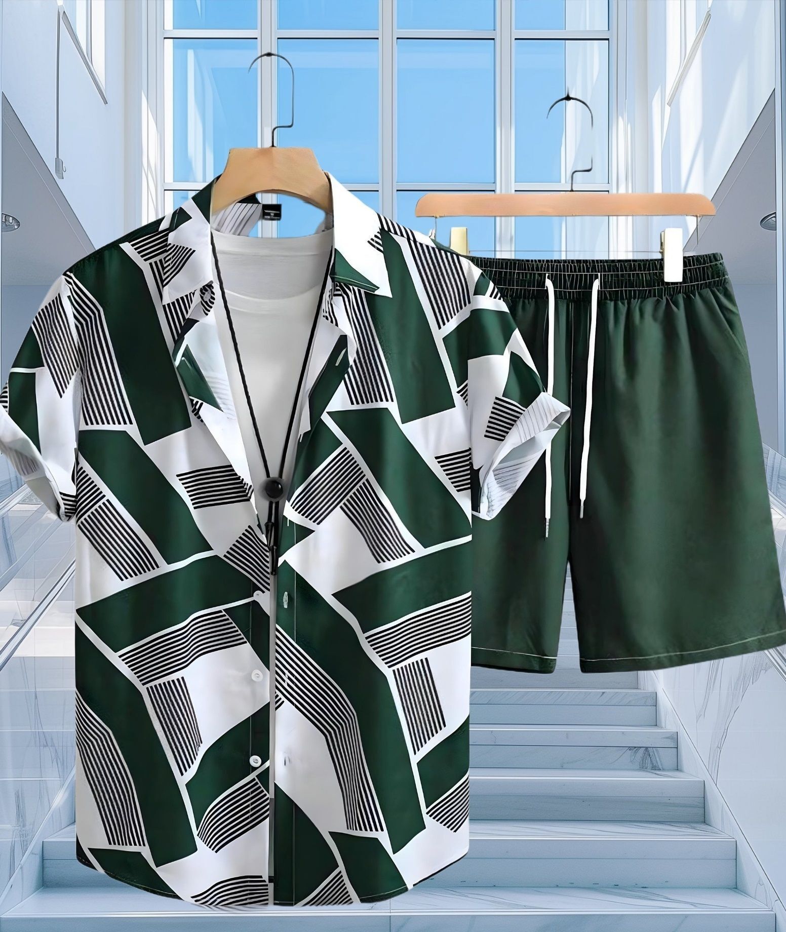 shivforyou Men Night Suit Set Green, White Printed, Floral Print-picture-14