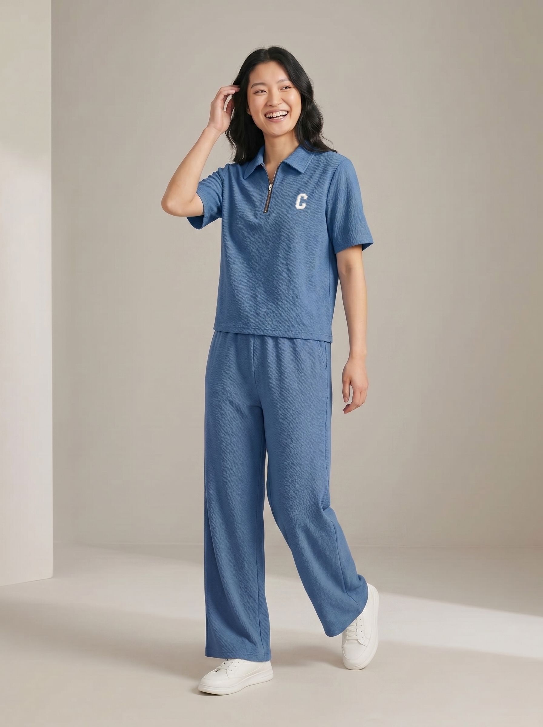 Women Night Suit Set Light Blue Solid-image-6