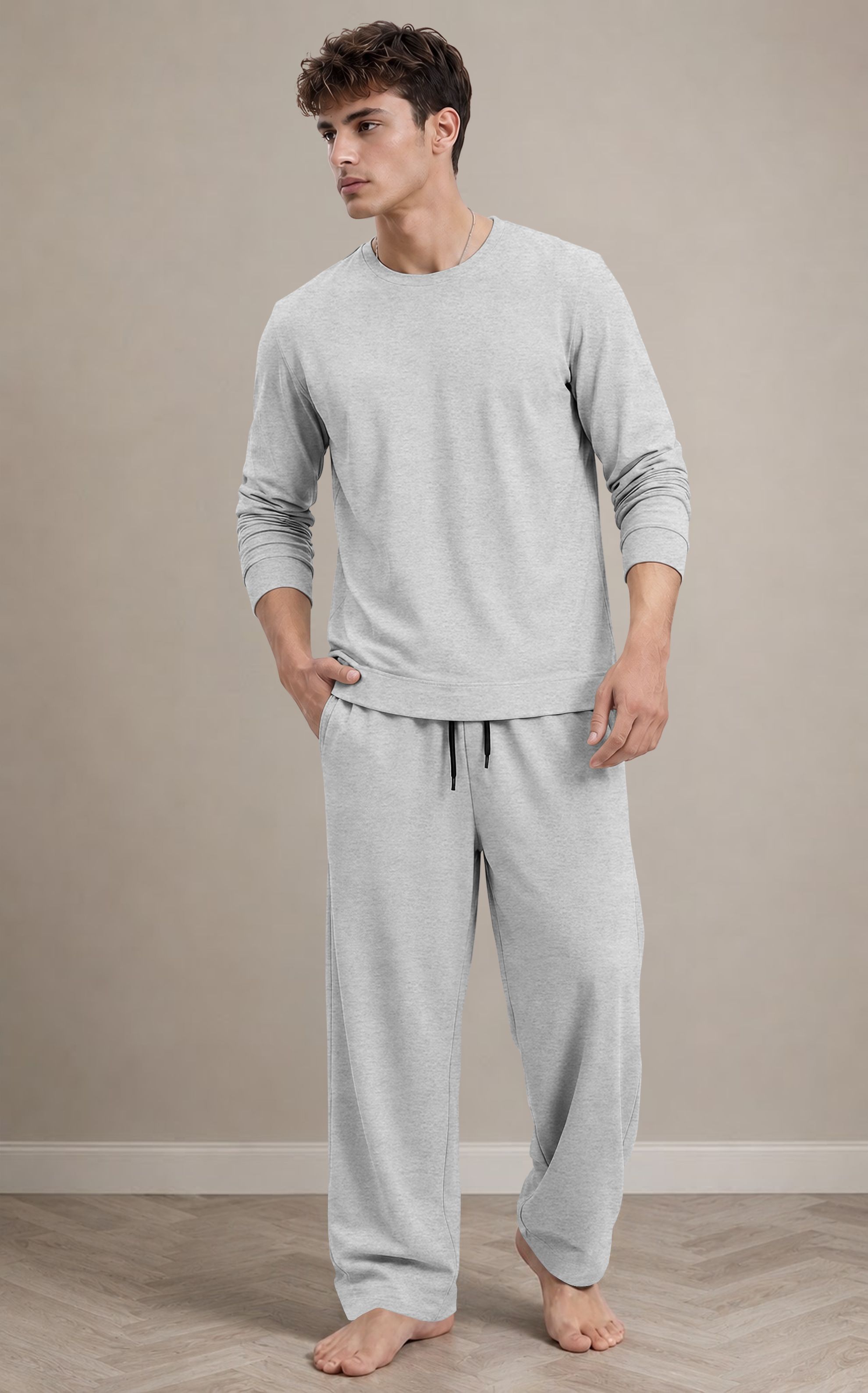 viktor Men Night Suit Set Grey Solid-picture-15
