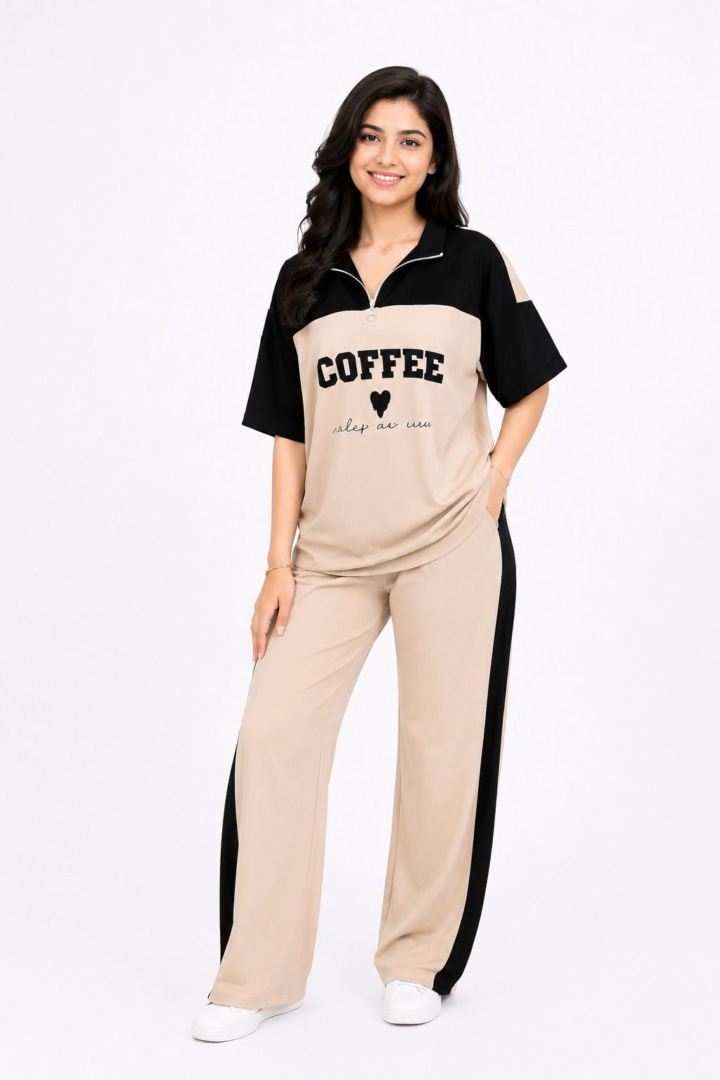 Women Top & Pyjama Set Beige Solid-image-6