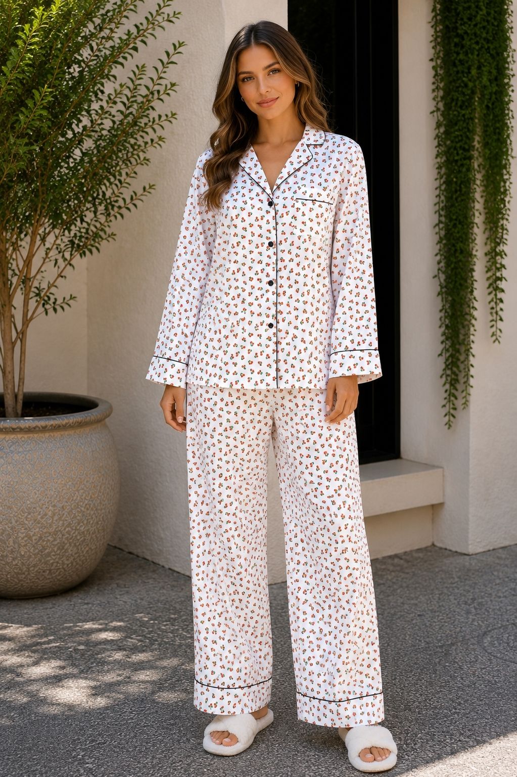 Women Shirt & Pyjama set Red Printed-image-8