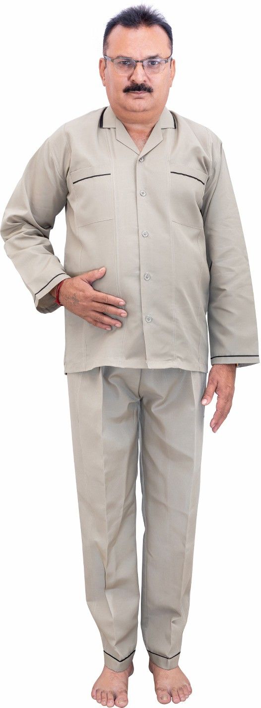 lathiya uniform Men Night Suit Set Beige Solid-picture-28
