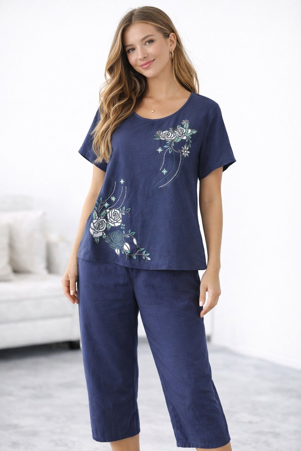 chhote nawab Women Top & Capri Set Blue Printed-picture-11