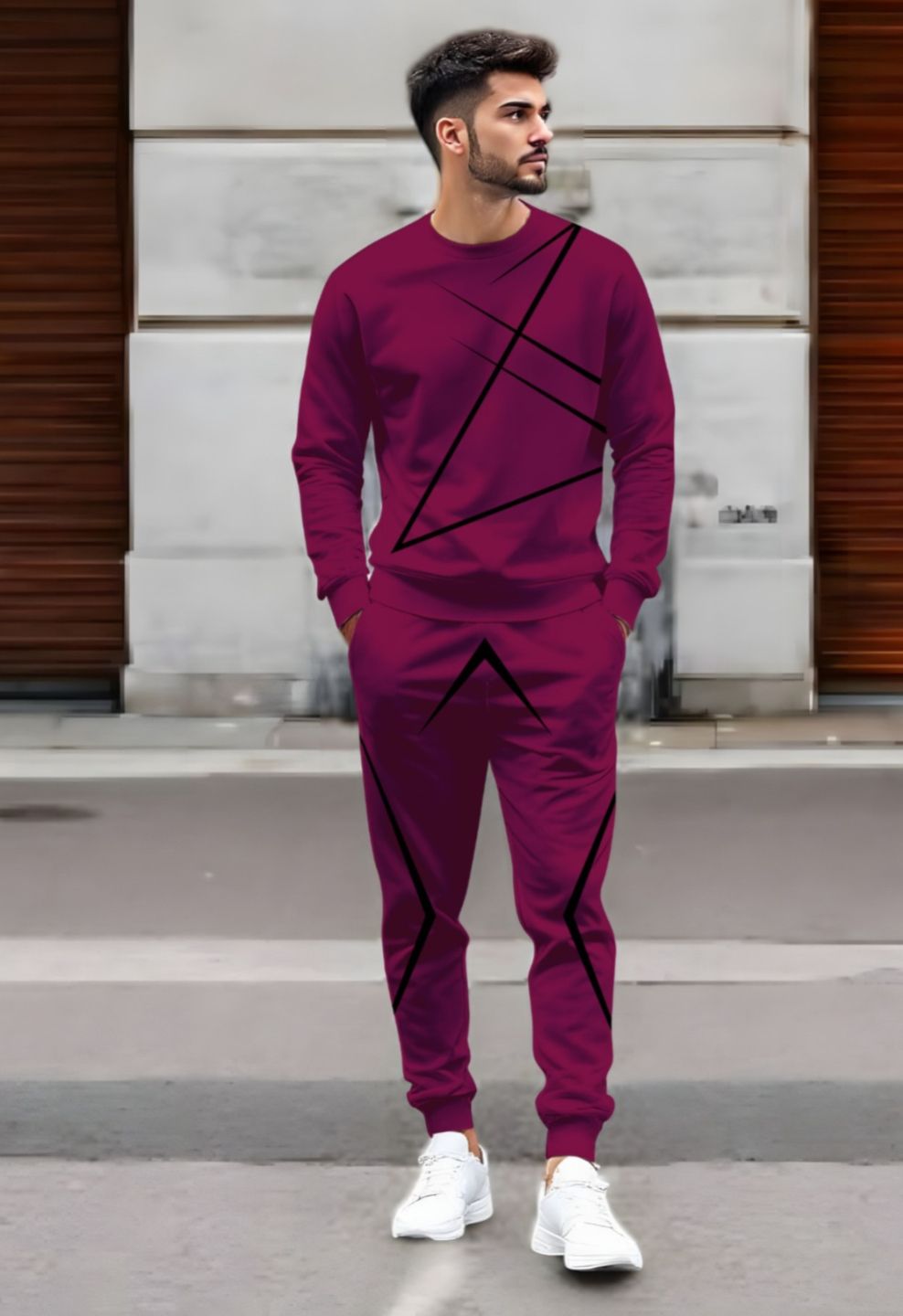 triptee Men Night Suit Set Maroon Abstract-picture-40