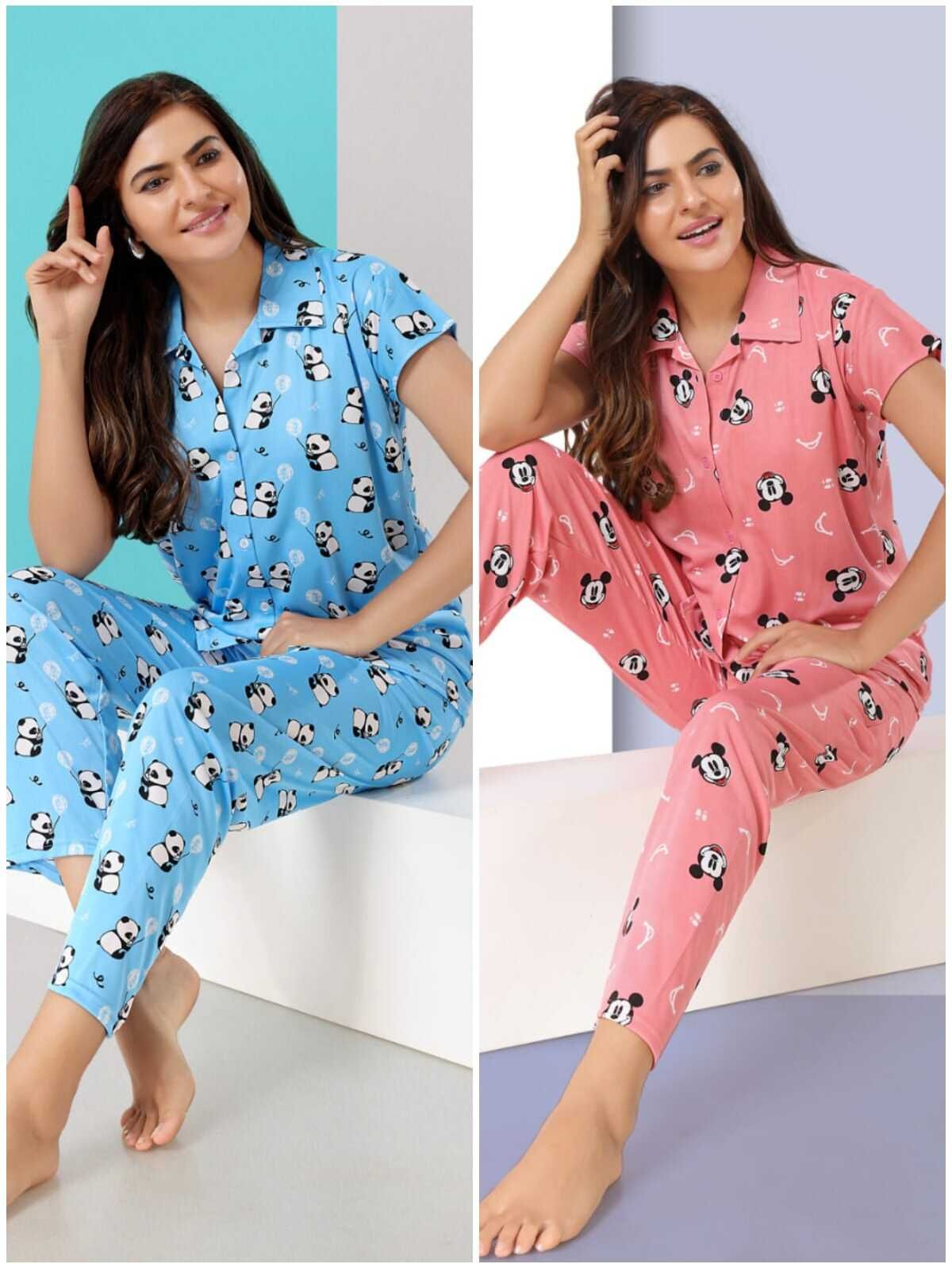Women Top & Pyjama Set Multicolor Animal Print-image-1