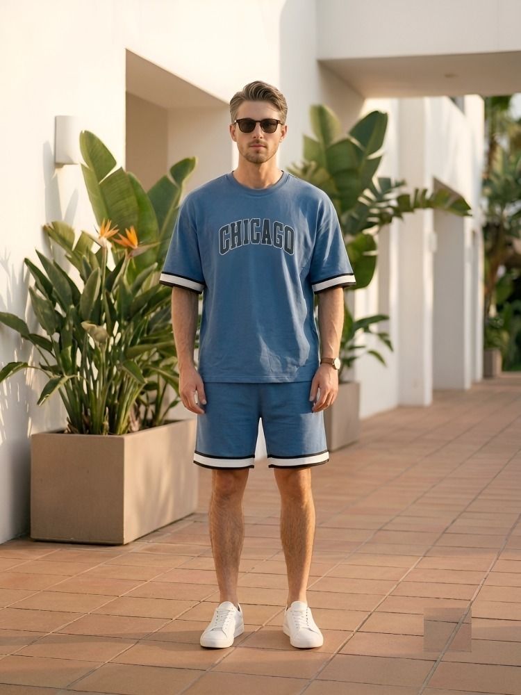 the squad club Men Top & Shorts Set Blue Solid-picture-16
