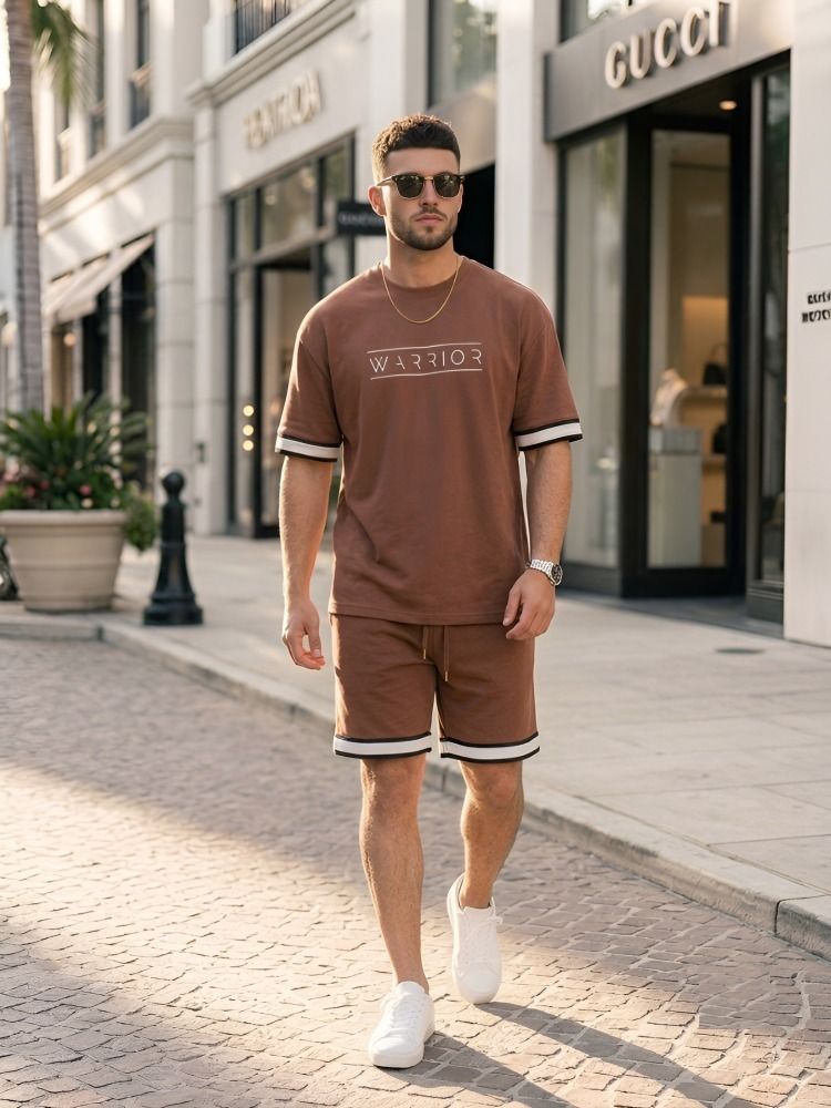 the squad club Men Top & Shorts Set Brown Solid-picture-15