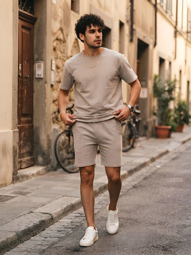 the squad club Men Top & Shorts Set Beige Solid-picture-33