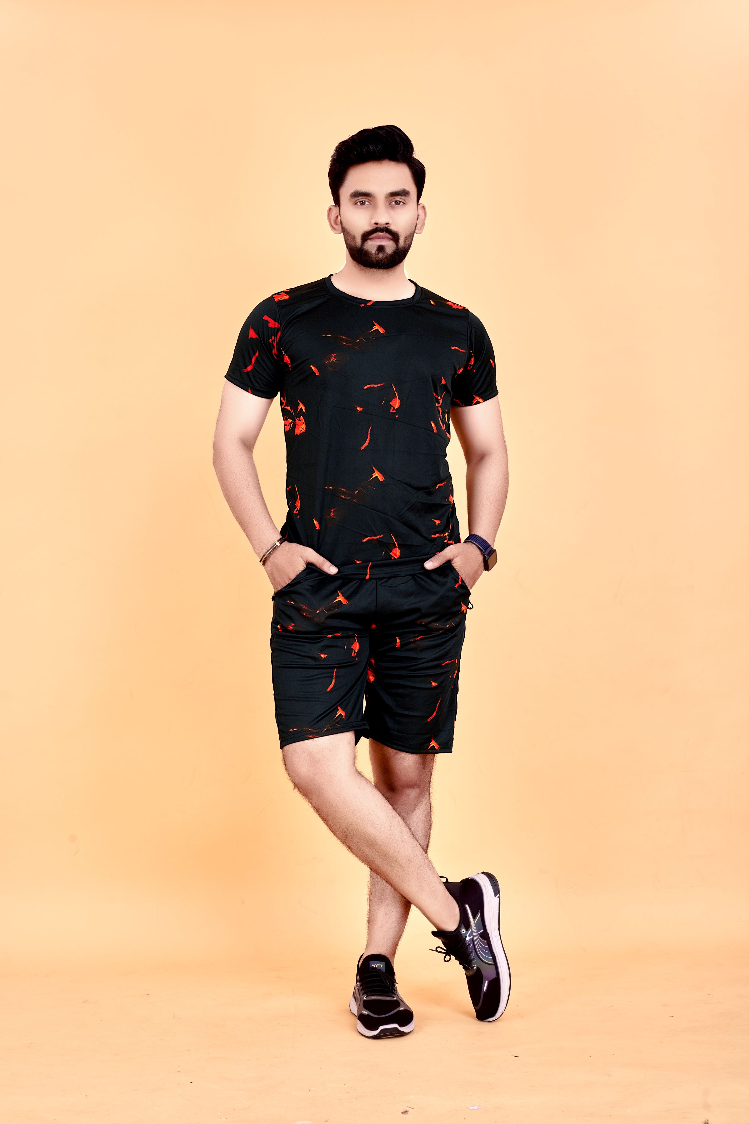 k louche Men Night Suit Set Black Printed-picture-26