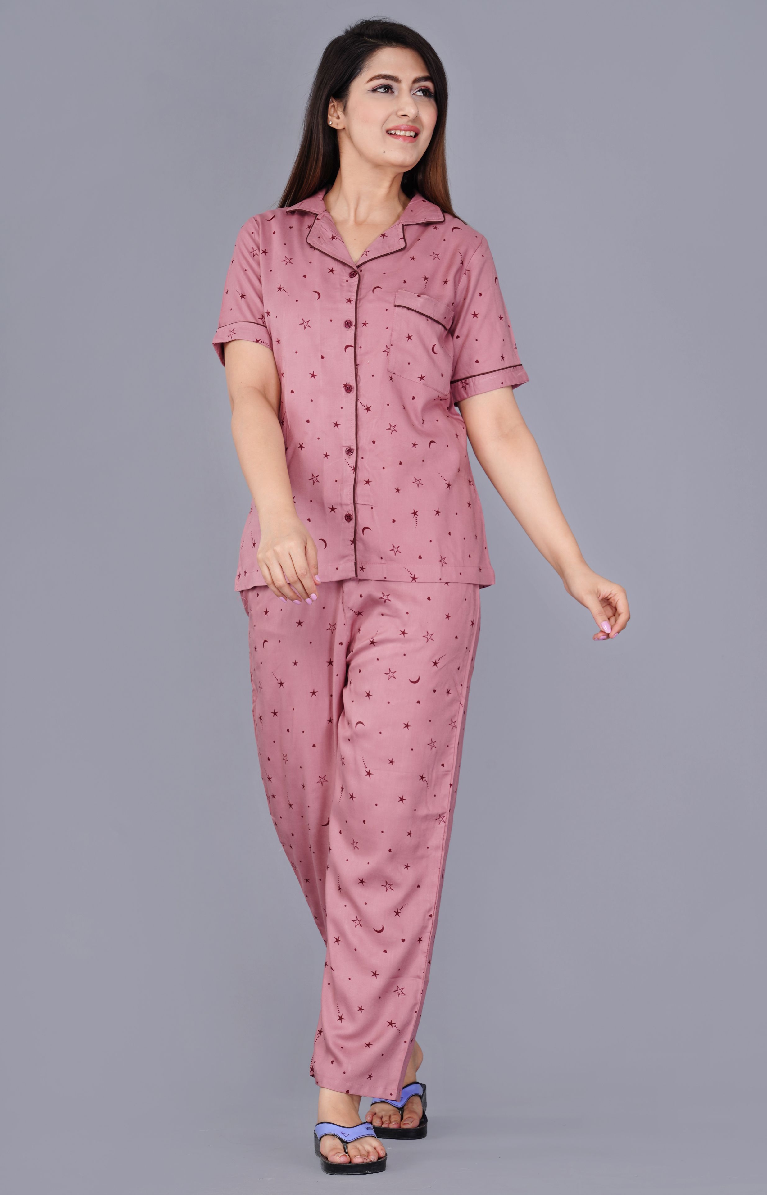 dreambe Women Top & Pyjama Set Maroon Printed-picture-6