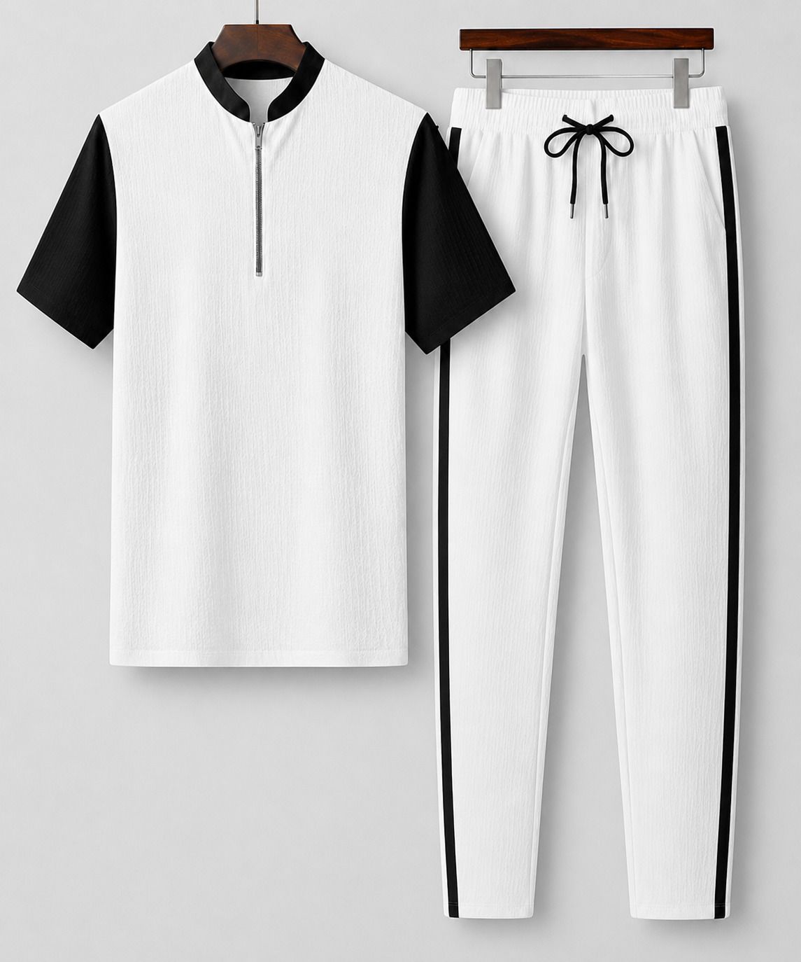 Men Night Suit Set White Striped, Colorblock-image-13