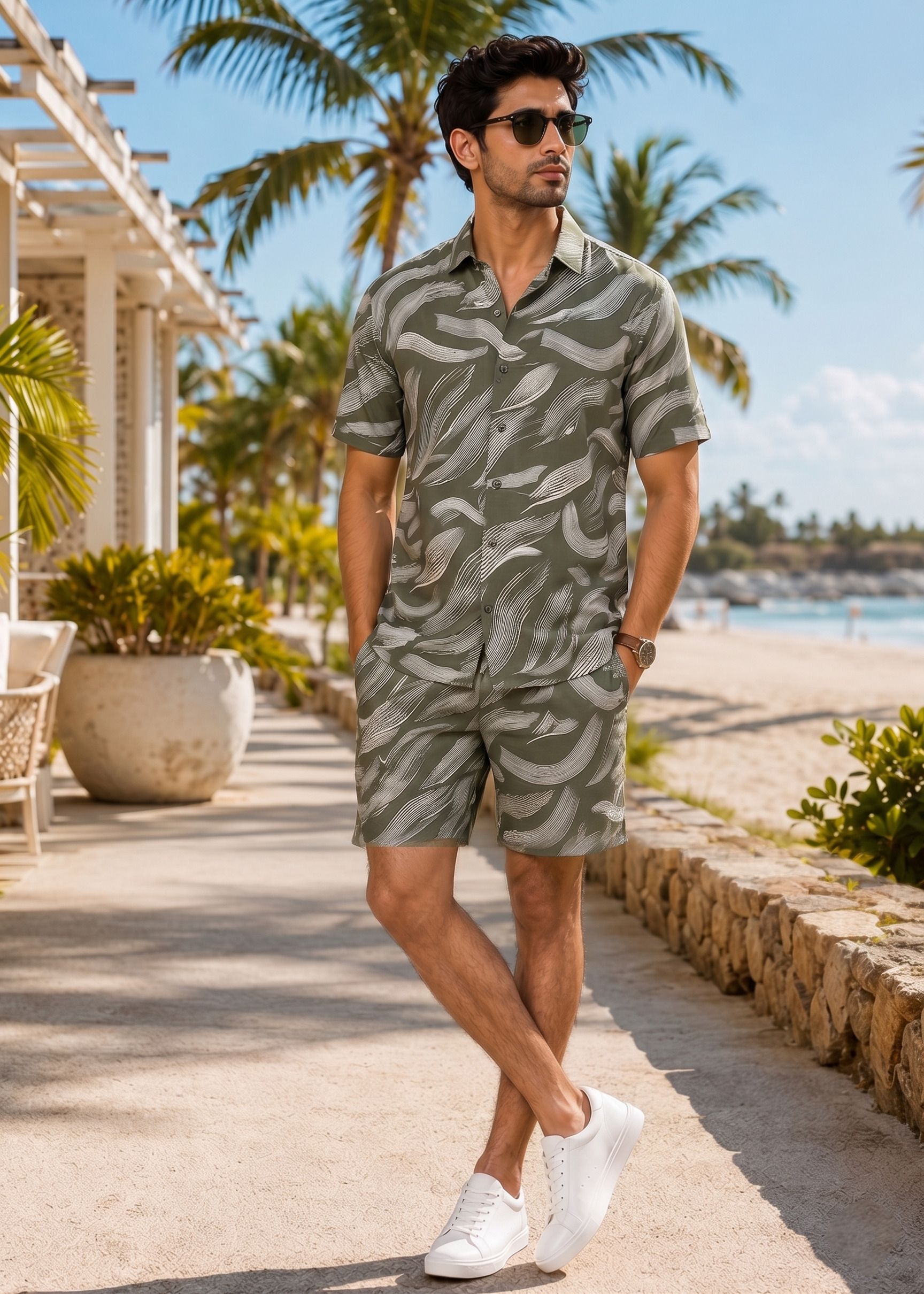 hasini fashion Men Night Suit Set Light Green Printed-picture-36
