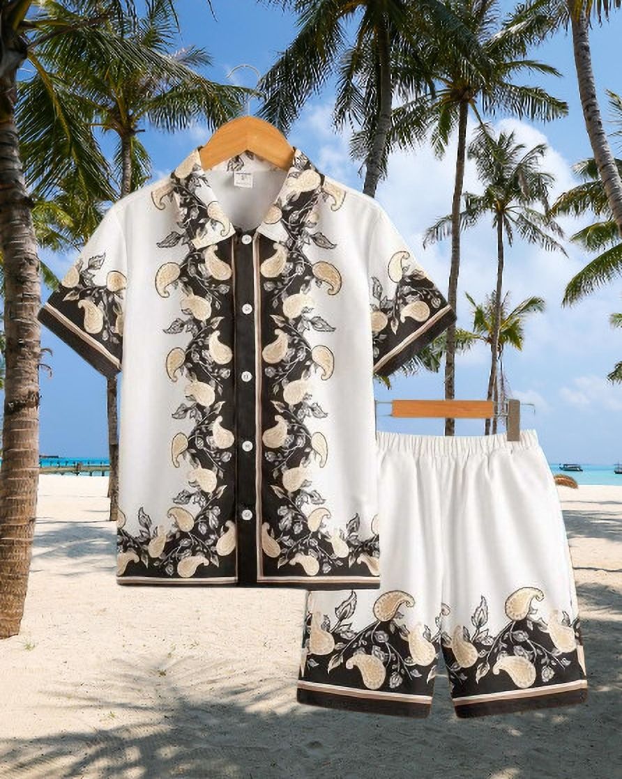 mhshirt Men Top & Shorts Set Black Printed, Floral Print-picture-2