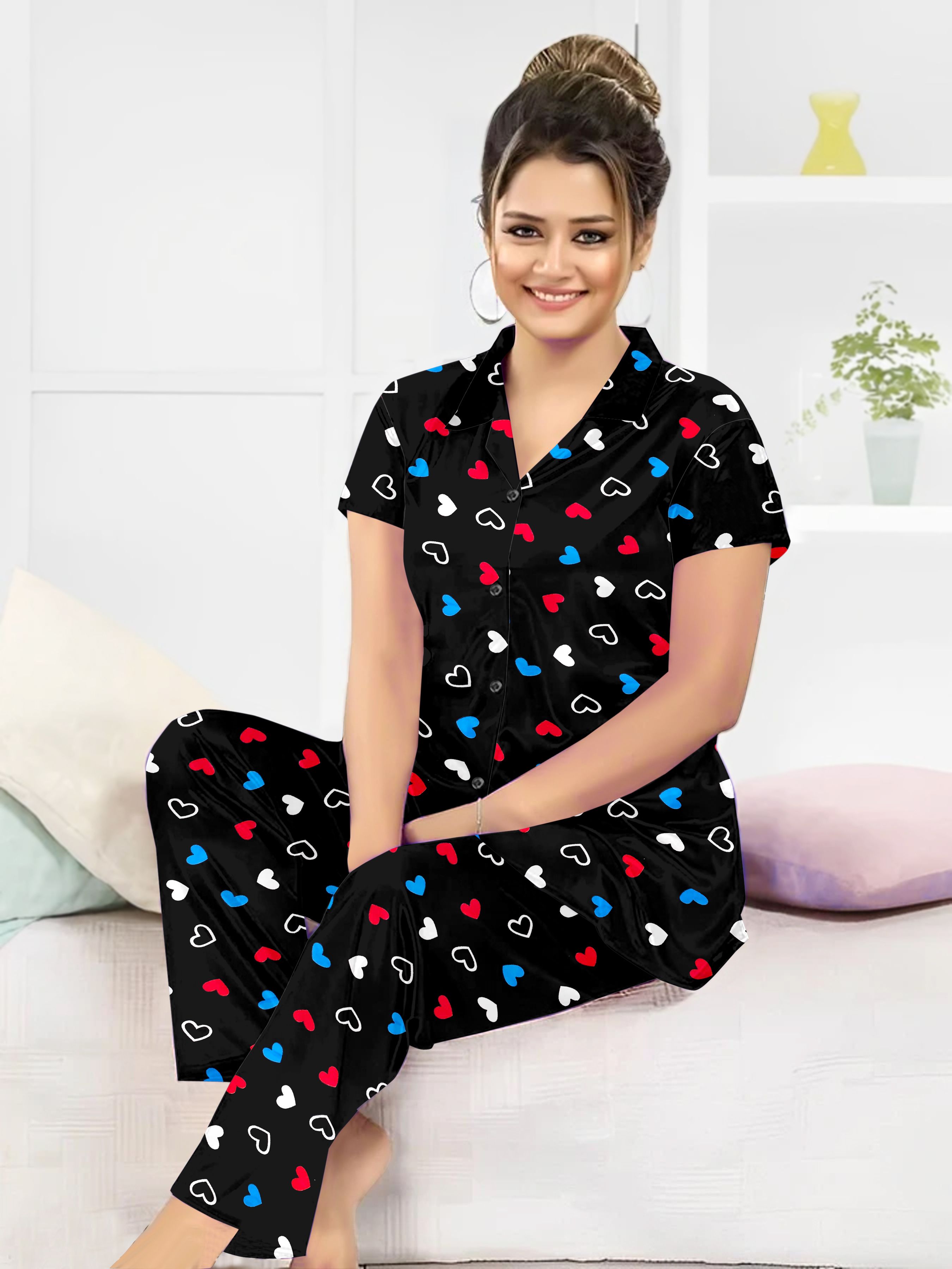 Women Top & Pyjama Set Black Printed-image-46