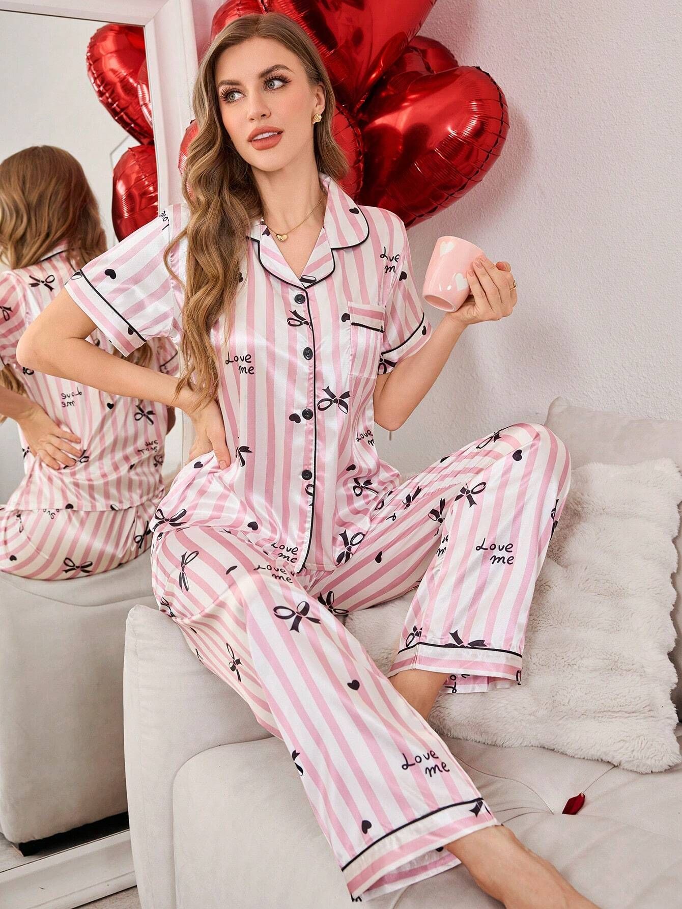 Women Shirt & Pyjama set Multicolor Striped, Printed-image-4