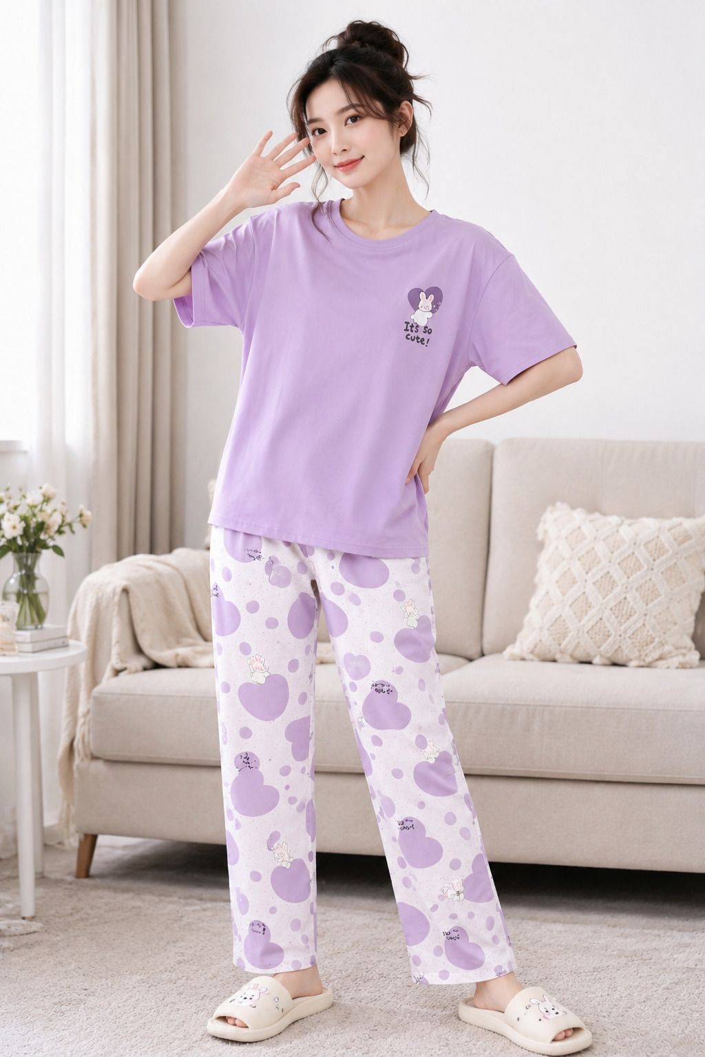 Women Top & Pyjama Set Blue Printed-image-41