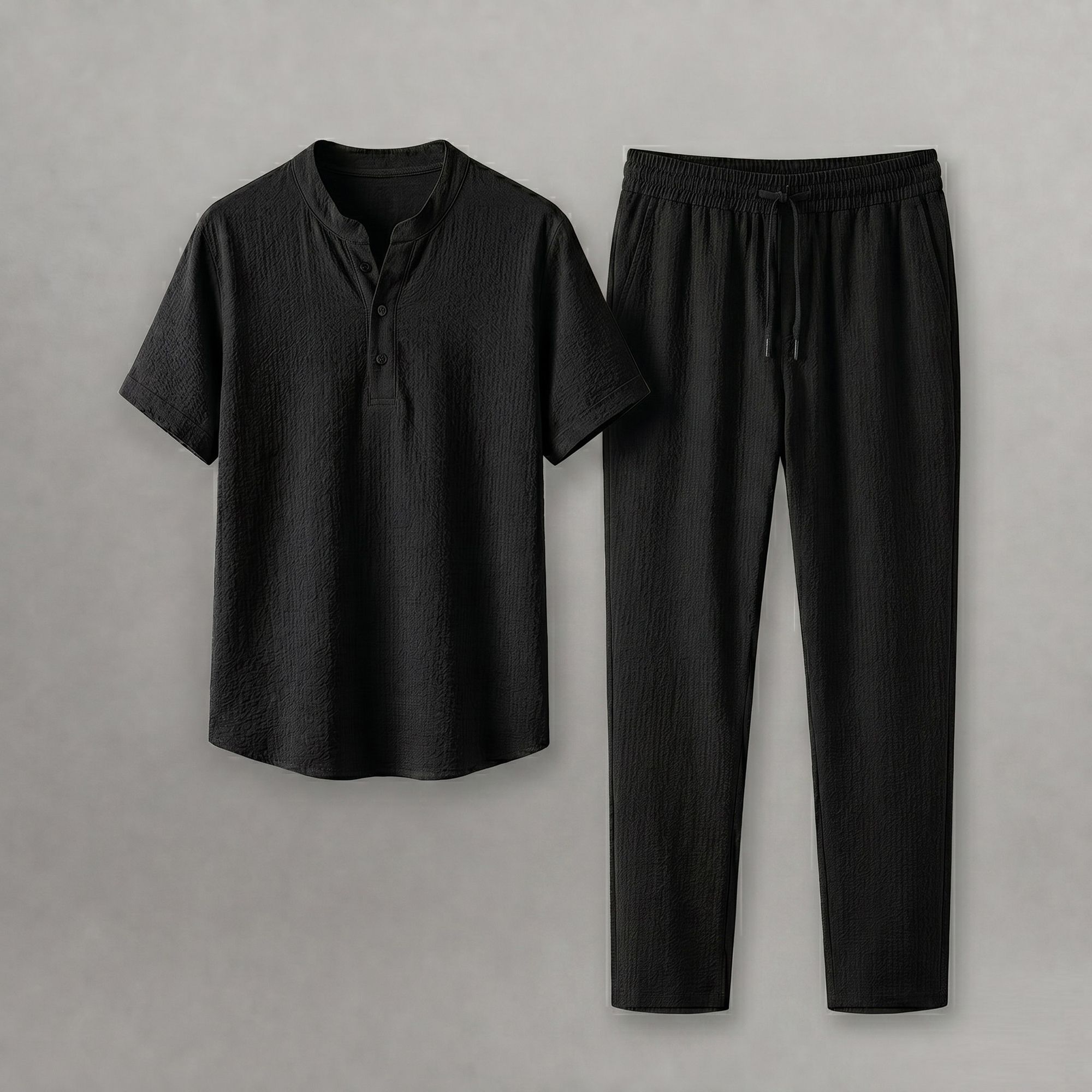 lookberry Men Night Suit Set Black Solid-picture-18