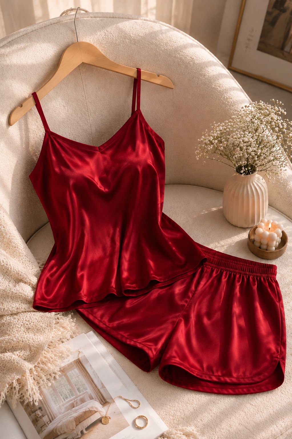 mardia Women Top & Shorts Set Maroon Solid-picture-19