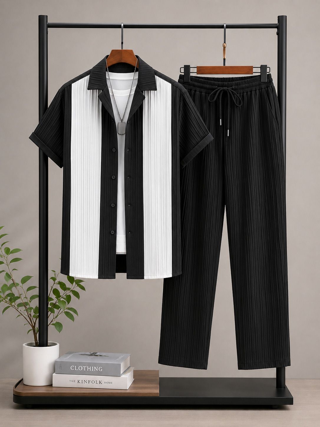 hari trendz clothing Men Shirt & Pyjama set Black Colorblock-picture-11