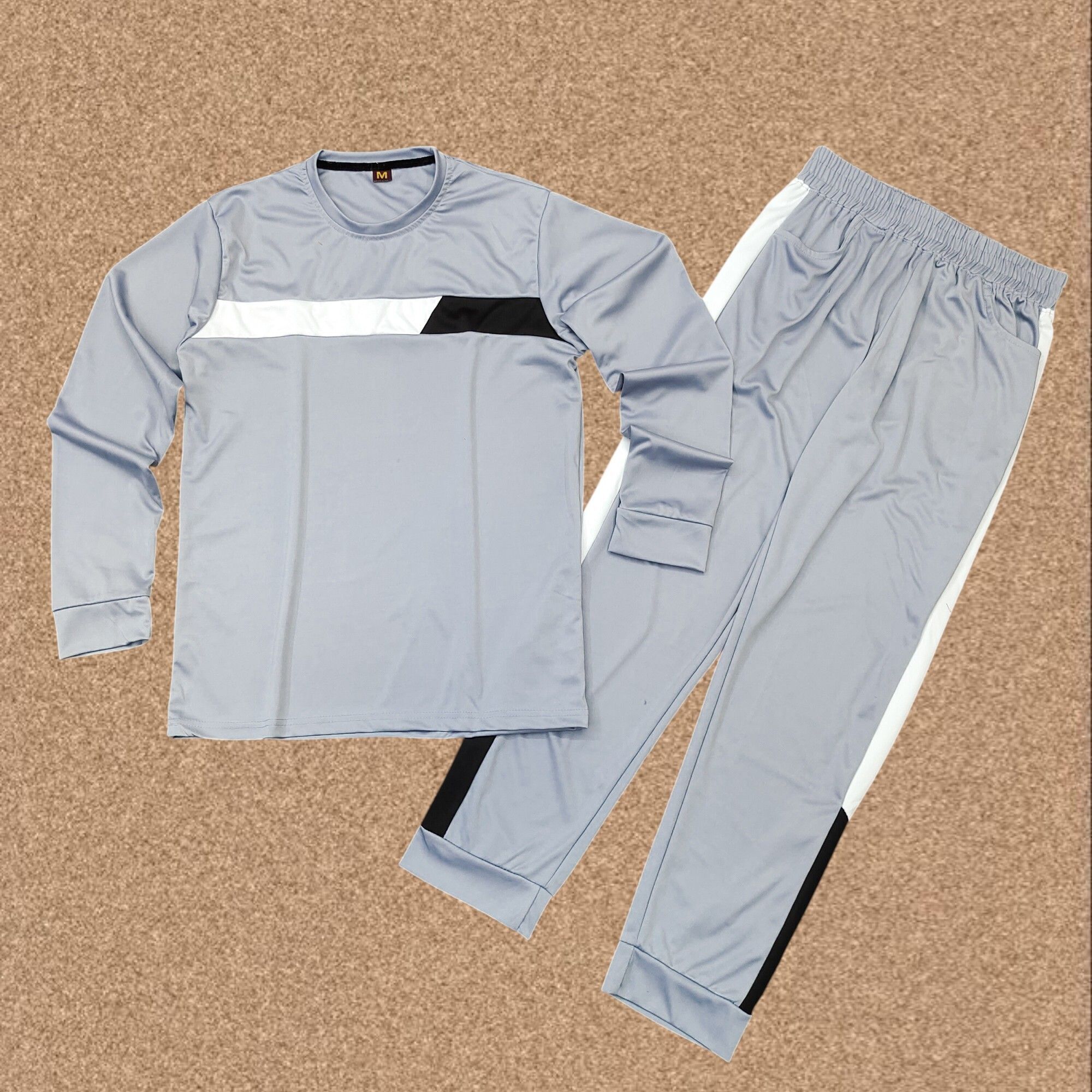 Men Night Suit Set Grey Striped-image-21