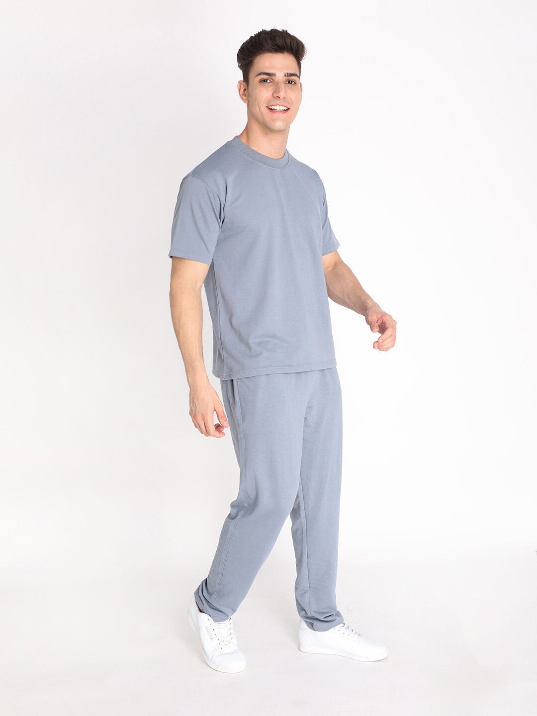 chkokko Men Top & Pyjama Set Grey Solid-picture-27